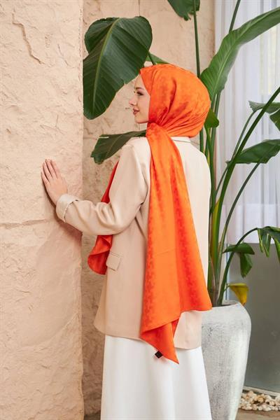 Cross Desen İpeksi Jakar Şal Turuncu 9006-13