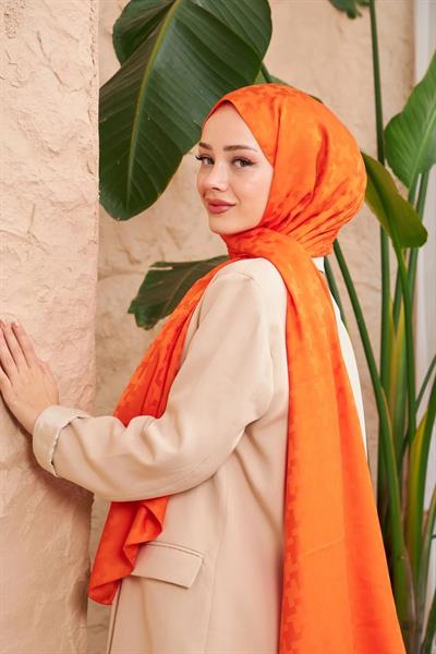 Cross Desen İpeksi Jakar Şal Turuncu 9006-13