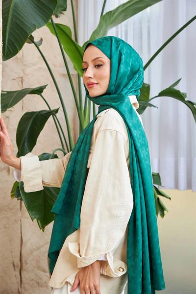 Cross Desen İpeksi Jakar Şal Zümrüt Yeşili 9006-02