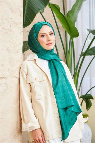 Cross Desen İpeksi Jakar Şal Zümrüt Yeşili 9006-02