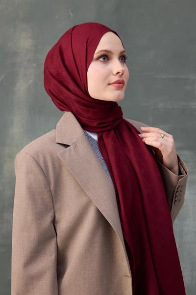 Dalga Desen Pamuk Jakar Şal Bordo 8010-02