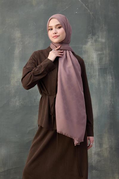 Dalga Desen Pamuk Jakar Şal Gül Kurusu 8010-01