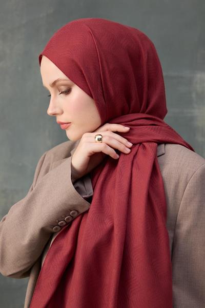 Dalga Desen Pamuk Jakar Şal Kırmızı 8010-15