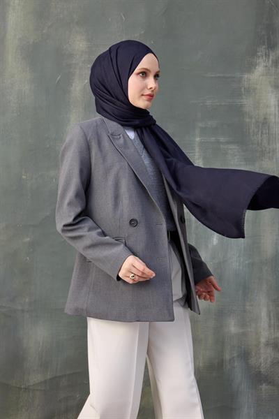 Dalga Desen Pamuk Jakar Şal Koyu Lacivert 8010-07