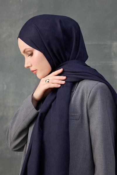 Dalga Desen Pamuk Jakar Şal Koyu Lacivert 8010-07