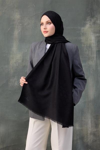 Dalga Desen Pamuk Jakar Şal Siyah 8010-10