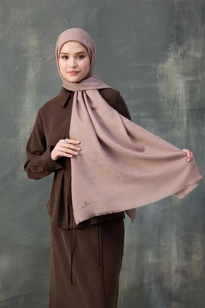 Dalga Desen Pamuk Jakar Şal Tatlı Vizon 8010-23