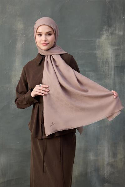 Dalga Desen Pamuk Jakar Şal Tatlı Vizon 8010-23