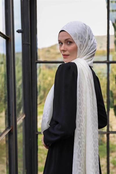 Damla Desen İpeksi Jakar Şal Ekru 9012-07