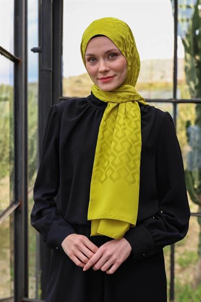 Damla Desen İpeksi Jakar Şal Yağ Yeşili 9012-06
