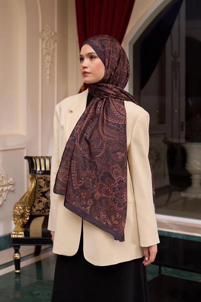 Desenli Vual Şal Bakır Vual İpek Şal - 9803-04