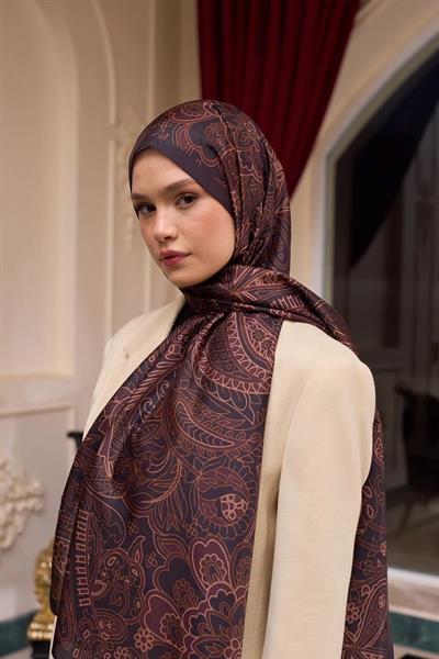 Desenli Vual Şal Bakır Vual İpek Şal - 9803-04