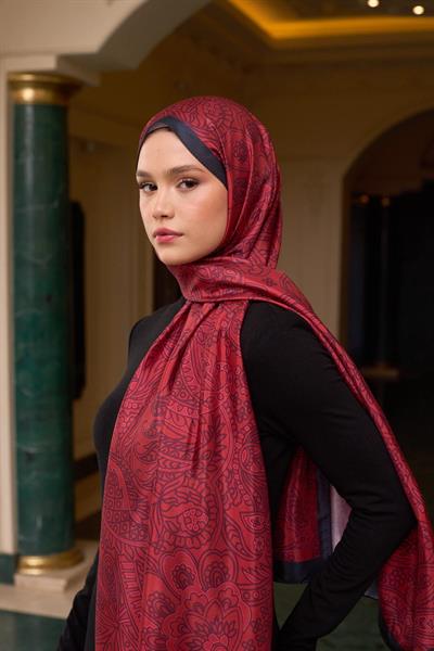 Desenli Vual Şal Bordo Vual İpek Şal -  9803-06