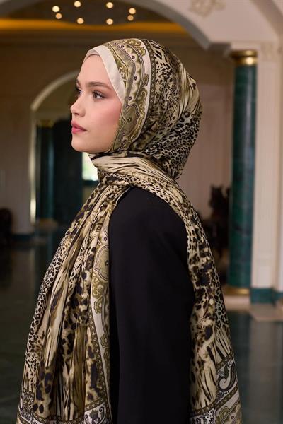 Desenli Vual Şal Krem Gold Vual İpek Şal - 9802-10