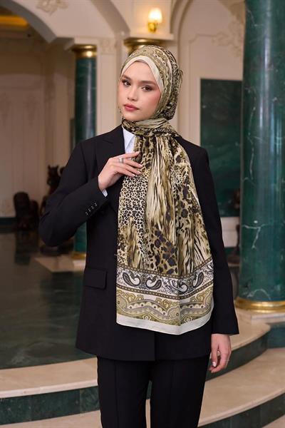 Desenli Vual Şal Krem Gold Vual İpek Şal - 9802-10