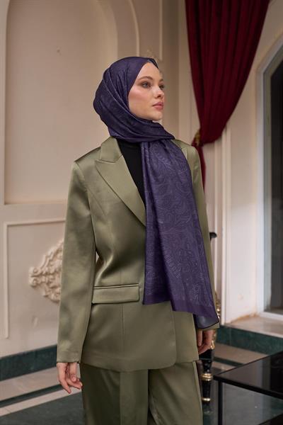 Desenli Vual Şal Mor Vual İpek Şal -  9803-16