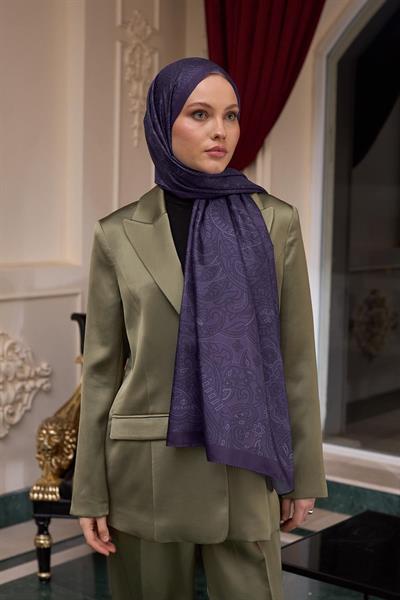 Desenli Vual Şal Mor Vual İpek Şal -  9803-16