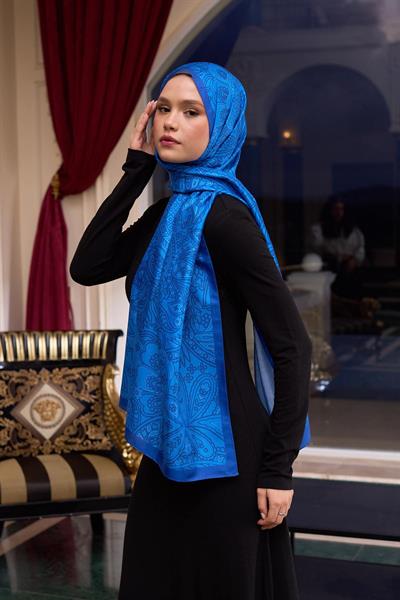 Desenli Vual Şal Saks Vual İpek Şal -  9803-22