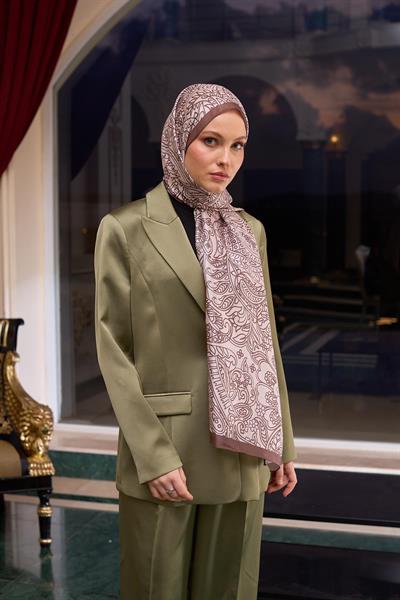 Desenli Vual Şal Sütlü Kahve Krem Vual İpek Şal -  9803-28