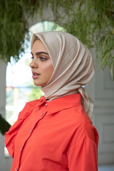 Düz Desen Vual Eşarp Bej Vual İpek Eşarp - 10100-21