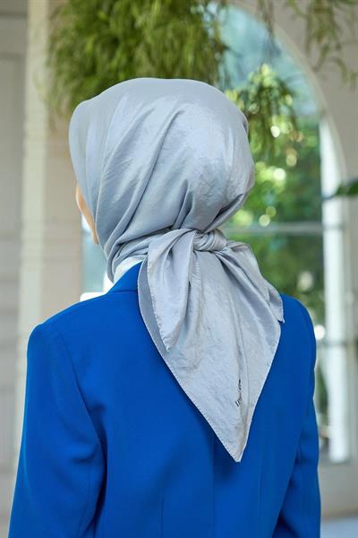 Düz Desen Vual Eşarp Gri Vual İpek Eşarp - 10100-05