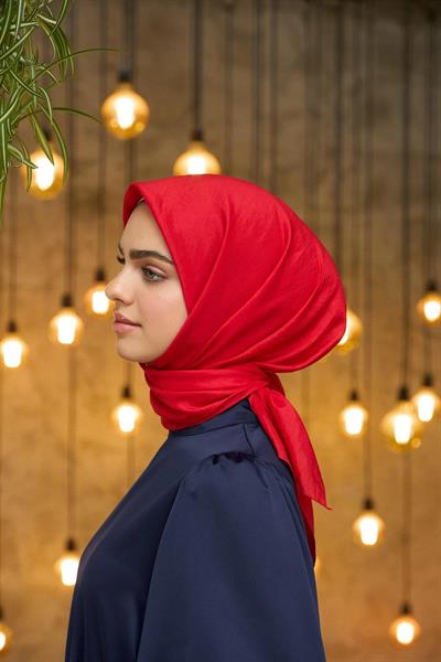 Düz Desen Vual Eşarp Kırmızı Vual İpek Eşarp - 10100-27
