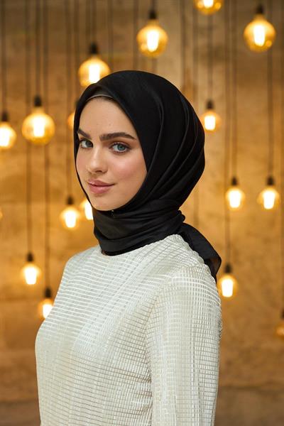 Düz Desen Vual Eşarp Siyah Vual İpek Eşarp - 10100-34