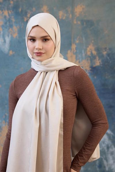 Fall Winter İpeksi Jakar Şal Ekru 9018-27