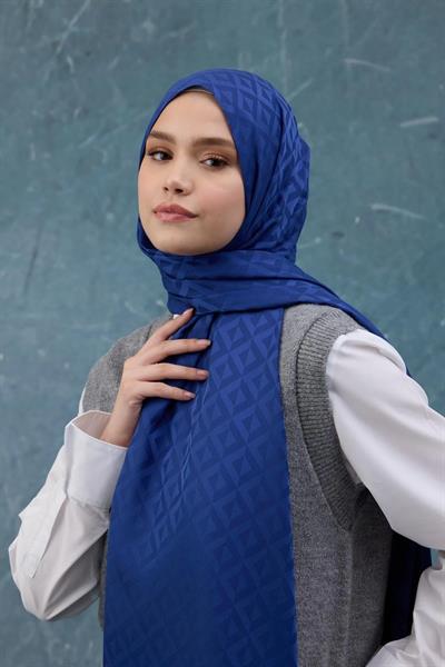 Fall Winter İpeksi Jakar Şal Gece Mavi 9019-32