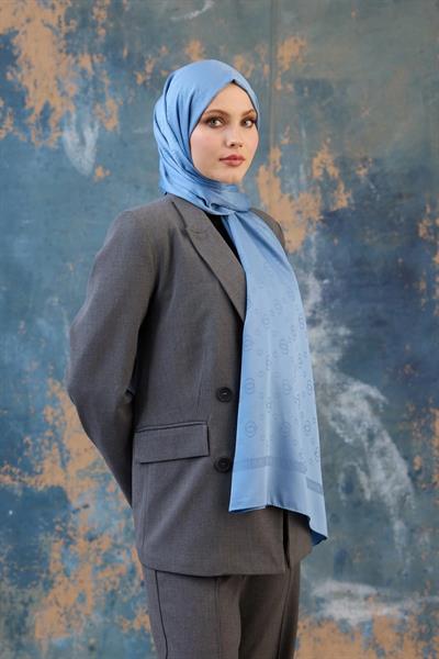 Fall Winter İpeksi Jakar Şal İndigo Mavi 9018-14