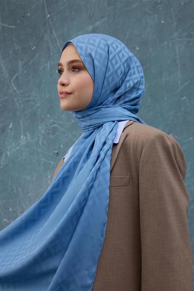 Fall Winter İpeksi Jakar Şal İndigo Mavi 9019-14