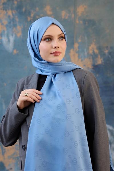 Fall Winter İpeksi Jakar Şal İndigo Mavi 9018-14