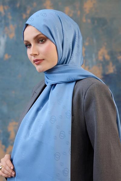 Fall Winter İpeksi Jakar Şal İndigo Mavi 9018-14