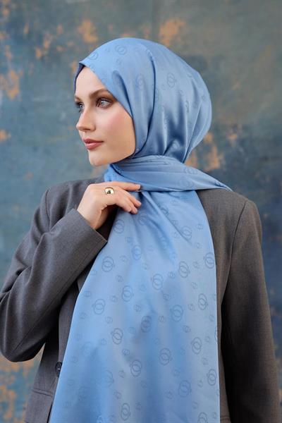 Fall Winter İpeksi Jakar Şal İndigo Mavi 9018-14