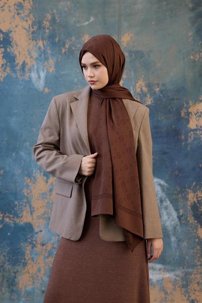 Fall Winter İpeksi Jakar Şal Kahverengi 9018-08