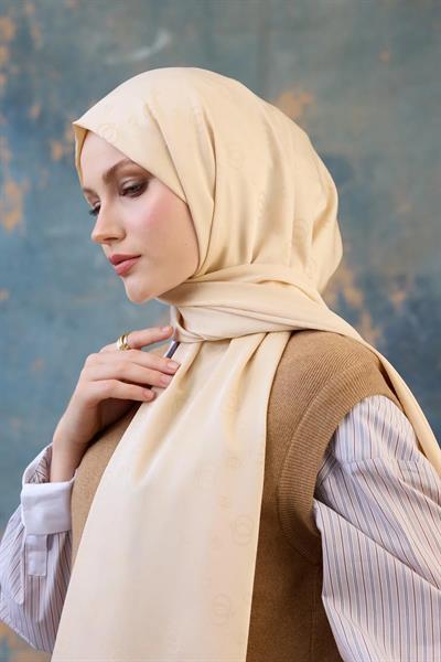 Fall Winter İpeksi Jakar Şal Krem 9018-24