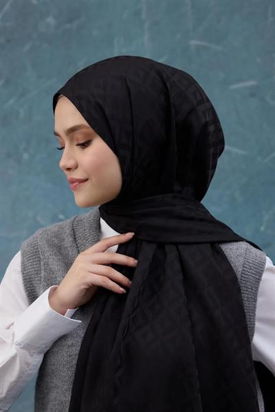 Fall Winter İpeksi Jakar Şal Siyah 9019-06