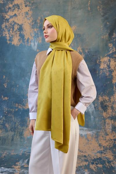 Fall Winter İpeksi Jakar Şal Yağ Yeşili 9018-04