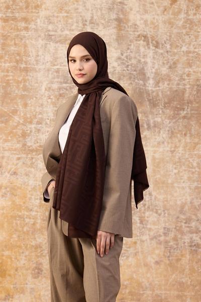 Fendi Desen Pamuk Jakar Şal Acı Kahve 8009-16