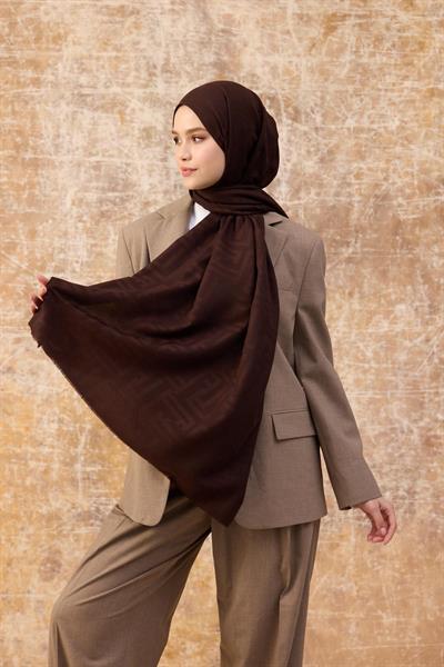 Fendi Desen Pamuk Jakar Şal Acı Kahve 8009-16