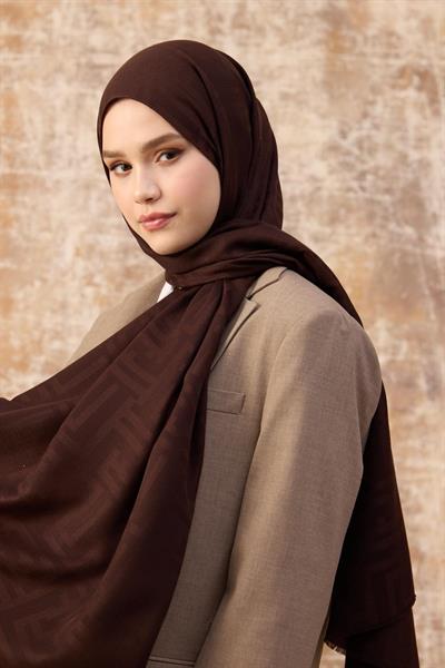 Fendi Desen Pamuk Jakar Şal Acı Kahve 8009-16