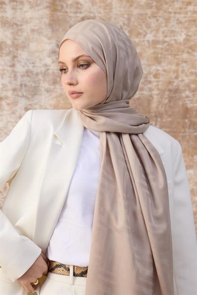 Fendi Desen Pamuk Jakar Şal Bej 8009-27