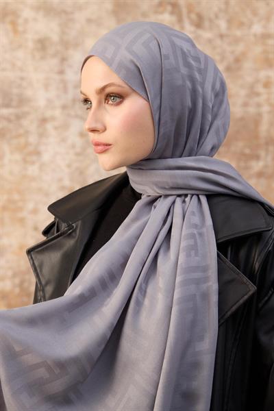 Fendi Desen Pamuk Jakar Şal Gri 8009-09