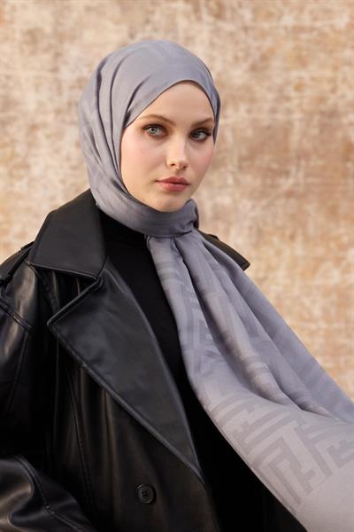 Fendi Desen Pamuk Jakar Şal Gri 8009-09