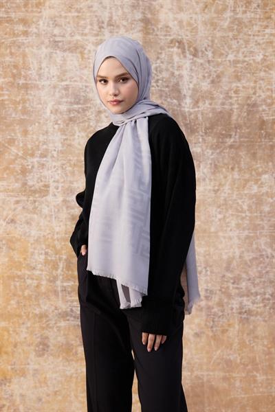 Fendi Desen Pamuk Jakar Şal Gümüş 8009-06