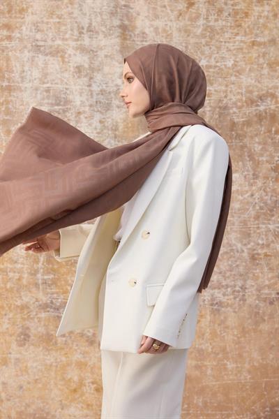 Fendi Desen Pamuk Jakar Şal Koyu Gül Kurusu 8009-19