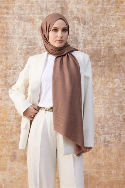 Fendi Desen Pamuk Jakar Şal Koyu Gül Kurusu 8009-19