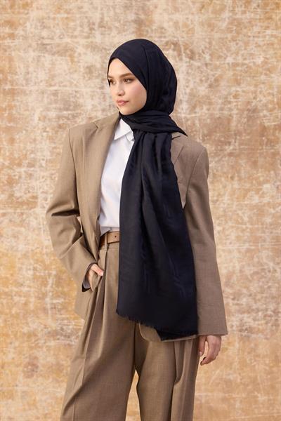 Fendi Desen Pamuk Jakar Şal Koyu Lacivert 8009-07