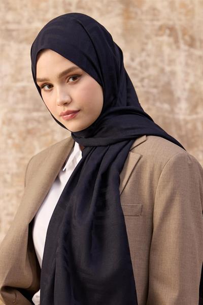 Fendi Desen Pamuk Jakar Şal Koyu Lacivert 8009-07