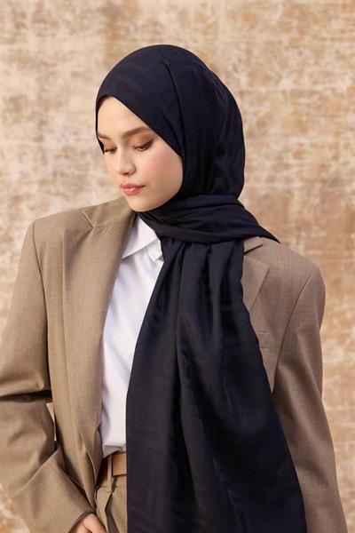 Fendi Desen Pamuk Jakar Şal Koyu Lacivert 8009-07